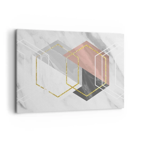 Cuadro sobre lienzo - Impresión de Imagen - Figuras geométricas con acentos dorados y de mármol. - 120x80cm - Composición en cadena - Decoración de pared moderna para salón y dormitorio ARTTOR