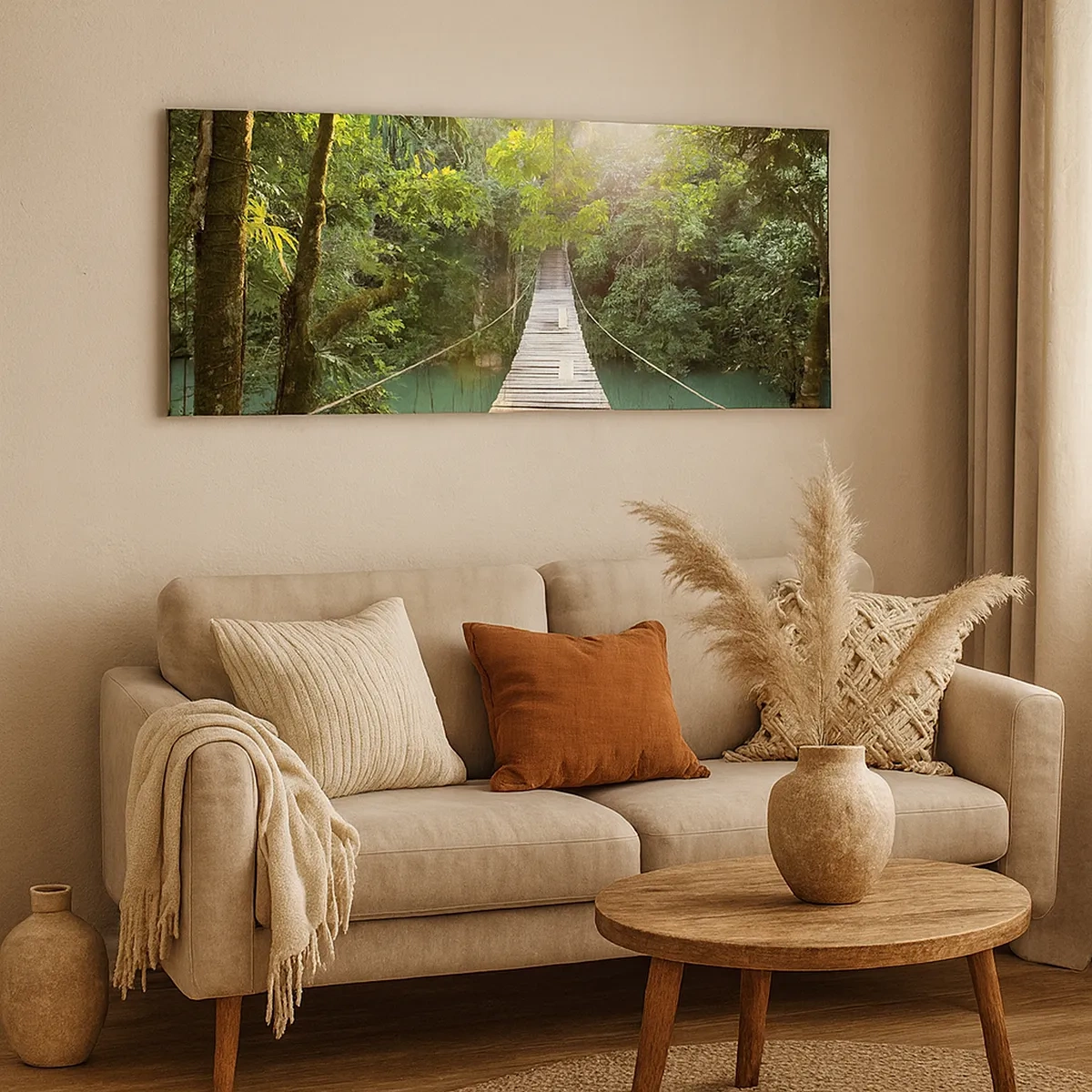 Cuadro sobre lienzo - Impresión de Imagen - Sobre el agua azul hacia el bosque - 30x30 cm