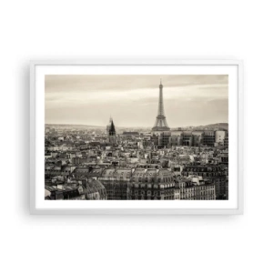 Póster en marco blanco - Sobre los tejados de París - 70x50 cm