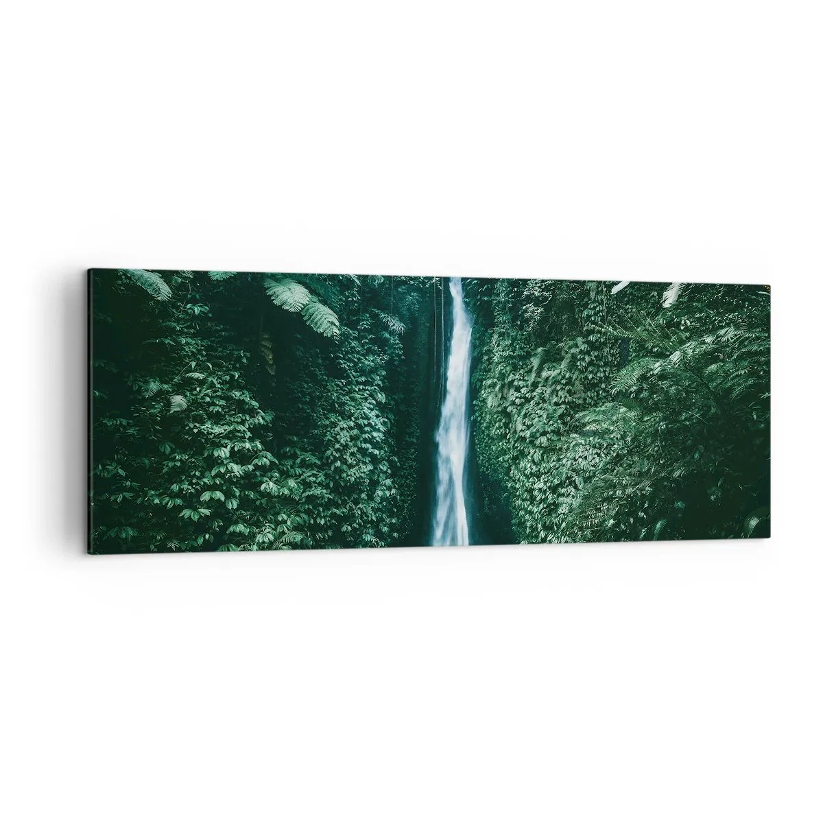 Cuadro sobre lienzo - Impresión de Imagen - Una cascada rodeada de densa vegetación tropical. - 140x50cm - Balneario tropical - Decoración de pared moderna para salón y dormitorio ARTTOR
