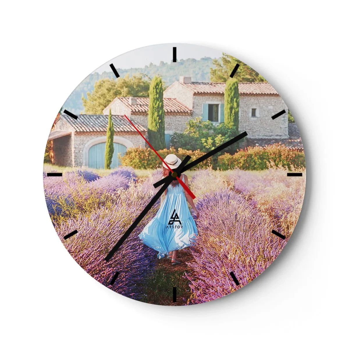 Reloj de pared - Reloj de vidrio - La chica de la lavanda - 40x40 cm