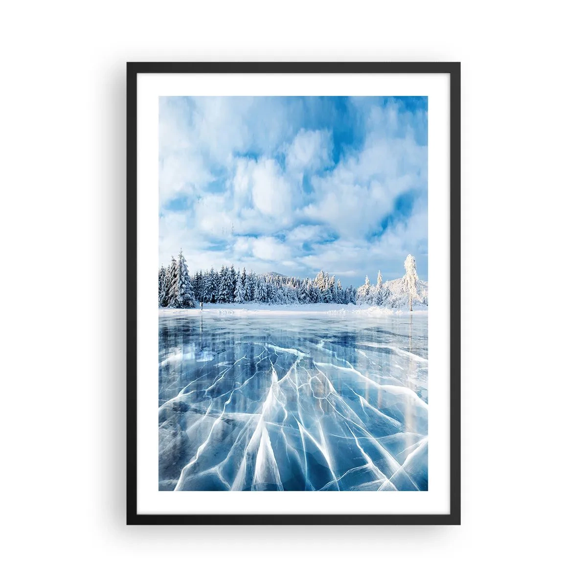 Póster en marco negro - Un lago congelado en un paisaje invernal. - 50x70cm - Vista deslumbrante y cristalina - Decoración de pared moderna para salón y dormitorio ARTTOR