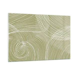 Cuadro sobre vidrio - Impresiones sobre Vidrio - Las líneas blancas forman una estructura compleja sobre un fondo verde oliva. - 120x80cm - Abstracción intrincada en blanco - Decoración de pared moderna para salón y dormitorio ARTTOR
