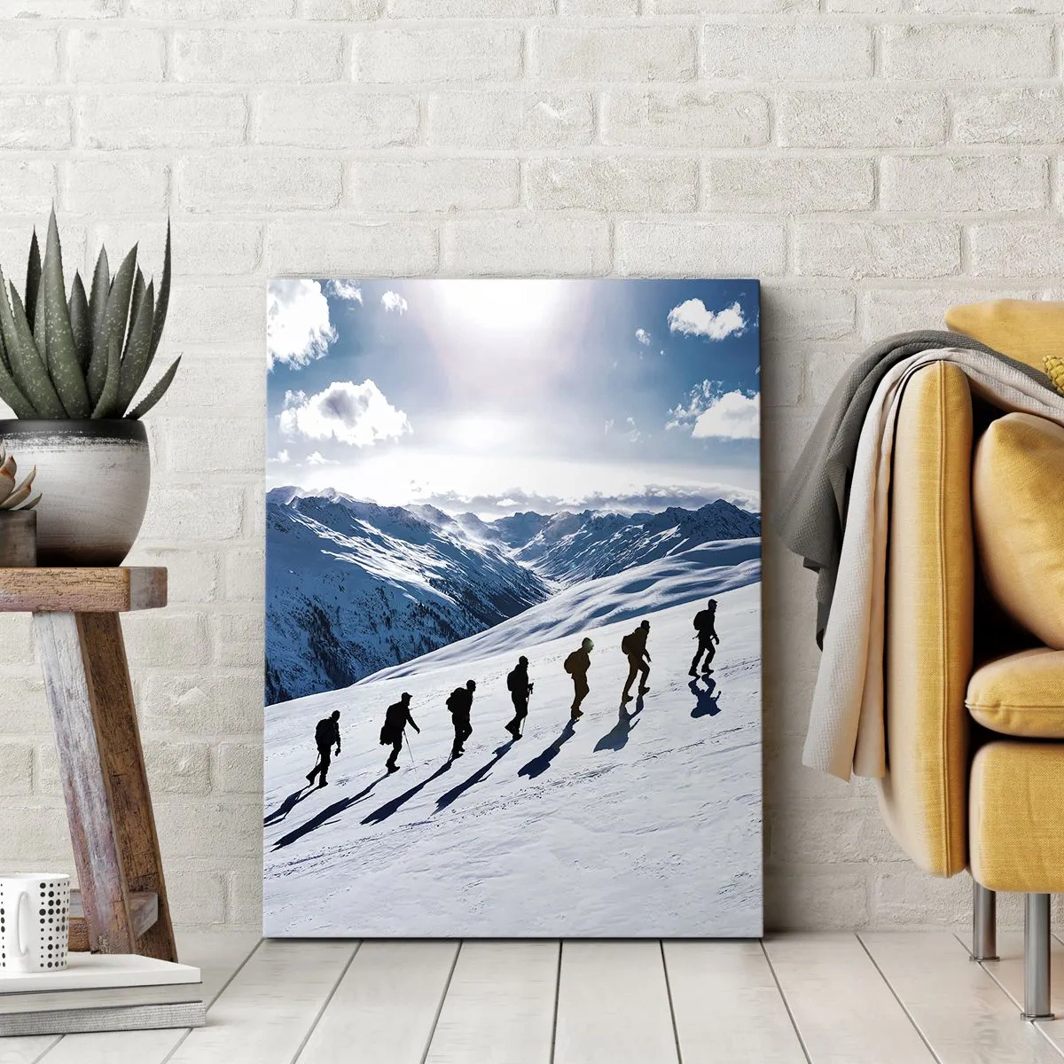 Cuadro sobre lienzo - Impresión de Imagen - Un grupo de montañeros subiendo una ladera nevada - 50x70cm - Equipo de conquistadores - Decoración de pared moderna para salón y dormitorio ARTTOR