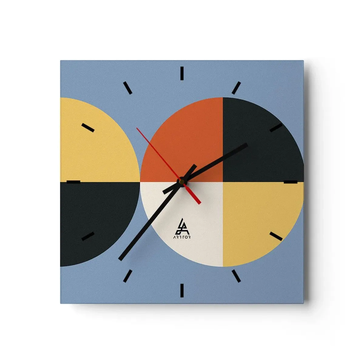 Reloj de pared - Reloj de vidrio - Círculos geométricos sobre un fondo azul. - 30x30cm - Mira y cuenta - Decoración de pared moderna para salón y dormitorio ARTTOR