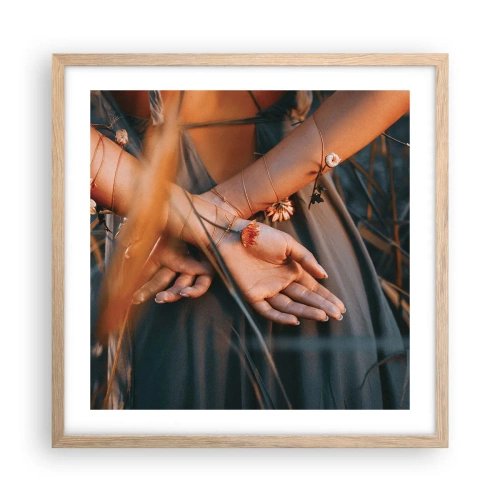 Póster en marco roble claro - Conectada con la naturaleza - 50x50 cm