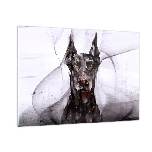 Cuadro sobre vidrio - Impresiones sobre Vidrio - Retrato de un perro negro en estilo abstracto sobre un fondo claro. - 100x70cm - Nacido noble - Decoración de pared moderna para salón y dormitorio ARTTOR