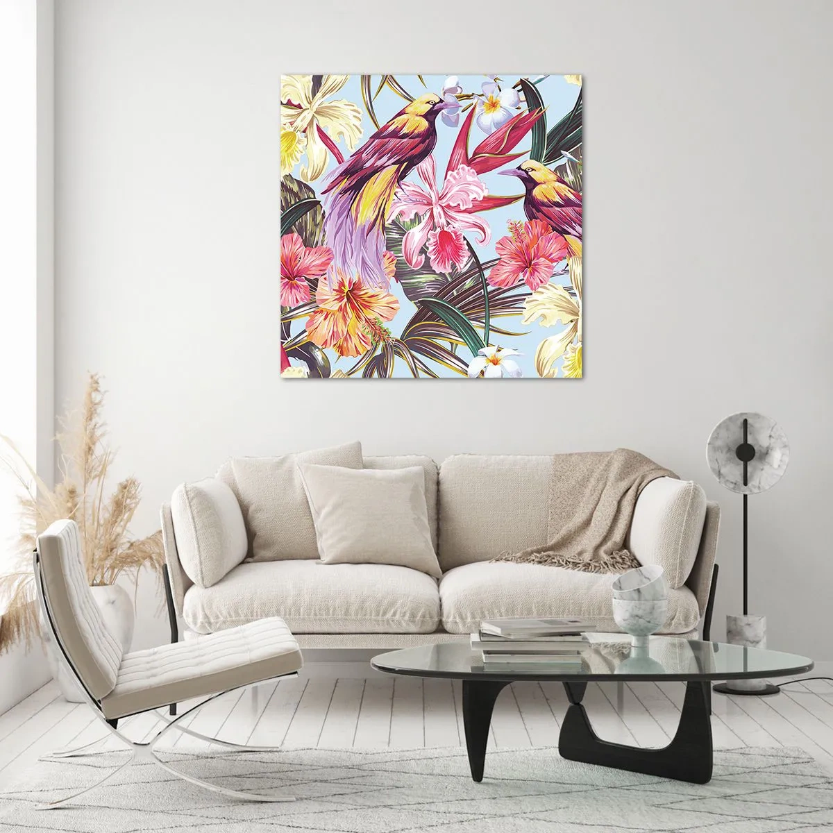 Cuadro sobre vidrio - Impresiones sobre Vidrio - Pétalos y plumas - 70x70 cm