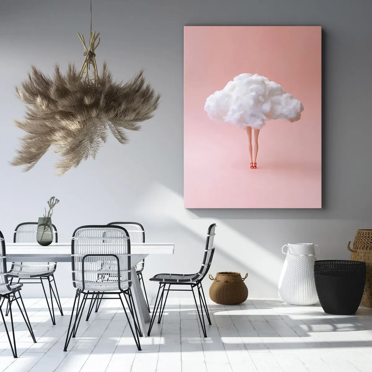 Cuadro sobre lienzo - Impresión de Imagen - Piernas en una nube sobre un fondo rosa - 50x70cm - Dulce promesa - Decoración de pared moderna para salón y dormitorio ARTTOR