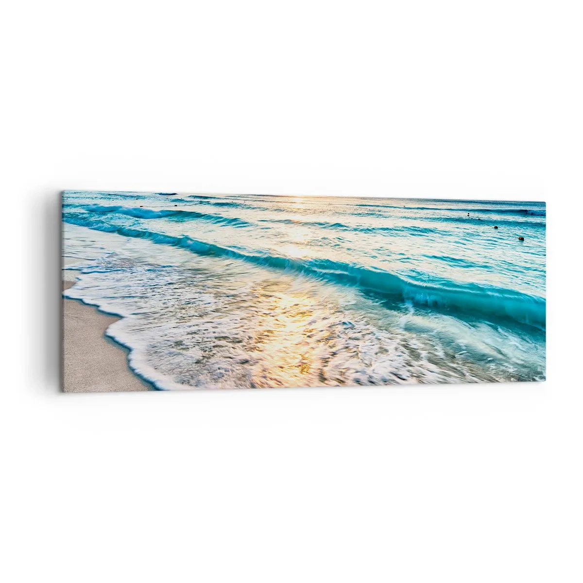 Cuadro sobre lienzo - Impresión de Imagen - Amanecer sobre una playa tranquila con olas. - 140x50cm - Un espectáculo digno de ver - Decoración de pared moderna para salón y dormitorio ARTTOR