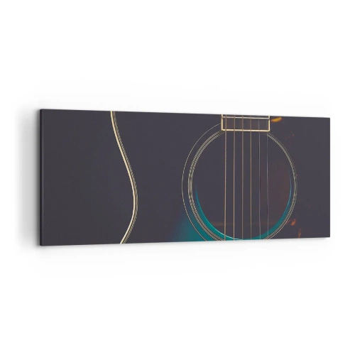 Cuadro sobre lienzo - Impresión de Imagen - Guitarra acústica en luz oscura y elegante. - 120x50cm - Un momento antes de que suene - Decoración de pared moderna para salón y dormitorio ARTTOR