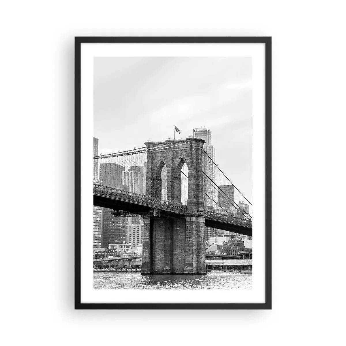 Póster en marco negro - Puente de Brooklyn en monocromo - 50x70cm - Vibraciones de Nueva York - Decoración de pared moderna para salón y dormitorio ARTTOR