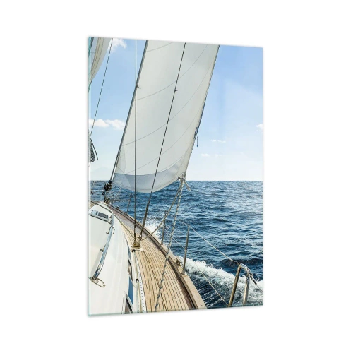 Cuadro sobre vidrio - Impresiones sobre Vidrio - Un yate en mar abierto con sus velas desplegadas - 50x70cm - Ahoy, a la aventura - Decoración de pared moderna para salón y dormitorio ARTTOR