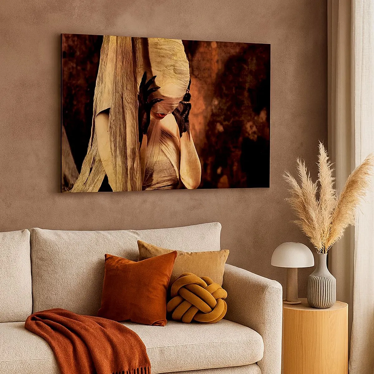 Cuadro sobre lienzo - Impresión de Imagen - Una mujer con velo y un estilo misterioso sobre un fondo oscuro. - 70x50cm - Entre el bien y el mal - Decoración de pared moderna para salón y dormitorio ARTTOR