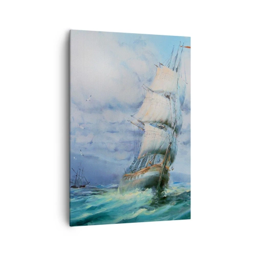 Cuadro sobre lienzo - Impresión de Imagen - Un barco en un mar tempestuoso - 70x100cm - Viento en popa - Decoración de pared moderna para salón y dormitorio ARTTOR