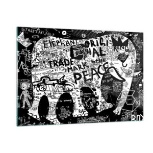 Cuadro sobre vidrio - Impresiones sobre Vidrio - Imagen de grafiti en blanco y negro con temas de paz y libertad. - 120x80cm - El rico mundo de la calle - Decoración de pared moderna para salón y dormitorio ARTTOR