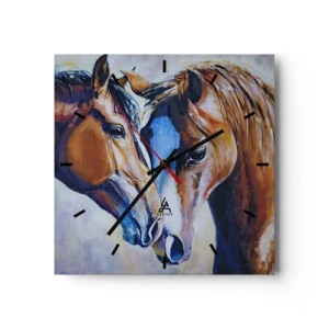 Reloj de pared - Reloj de vidrio - Una representación pictórica de dos caballos en un entorno amigable. - 30x30cm - ¿Esto es amistad? ¿Es amor? - Decoración de pared moderna para salón y dormitorio ARTTOR