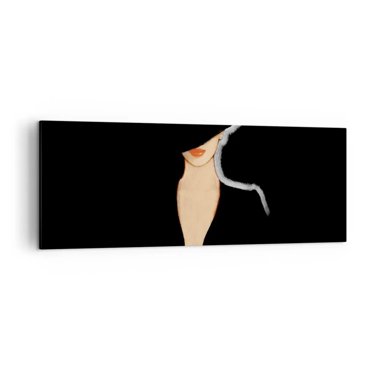 Cuadro sobre lienzo - Impresión de Imagen - Silueta de una mujer con sombrero sobre un fondo negro - 140x50cm - Elegancia y estilo - Decoración de pared moderna para salón y dormitorio ARTTOR