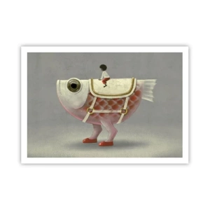 Póster - Un elegante jinete de pez con piernas y silla de montar. - 100x70cm - Jinete del pescado - Decoración de pared moderna para salón y dormitorio ARTTOR