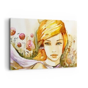 Cuadro sobre lienzo - Impresión de Imagen - Retrato de una mujer en colores de acuarela con una mirada intensa. - 120x80cm - Una mirada que calma el alma - Decoración de pared moderna para salón y dormitorio ARTTOR