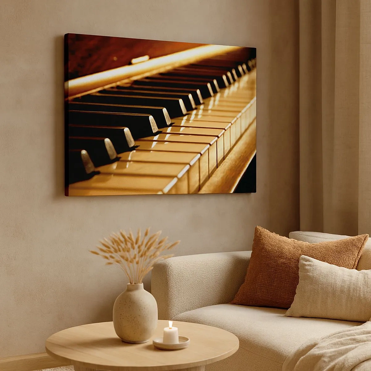 Cuadro sobre lienzo - Impresión de Imagen - Teclado de piano con iluminación dorada - 70x50cm - Posibilidades ilimitadas - Decoración de pared moderna para salón y dormitorio ARTTOR