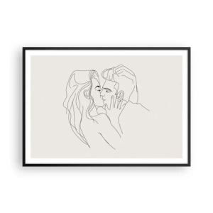 Póster en marco negro - Una ilustración minimalista de una pareja en un abrazo amoroso. - 100x70cm - Unión y sentimiento - Decoración de pared moderna para salón y dormitorio ARTTOR