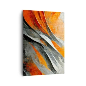 Cuadro sobre lienzo - Impresión de Imagen - Líneas abstractas en tonos naranja y gris. - 50x70cm - Calor y frío - Decoración de pared moderna para salón y dormitorio ARTTOR