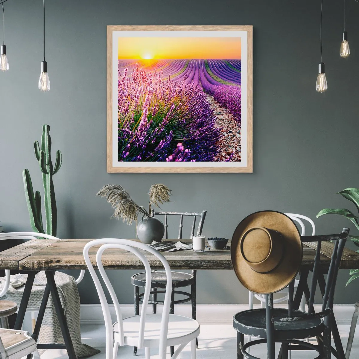 Póster en marco roble claro - Pradera fragante - 40x40 cm