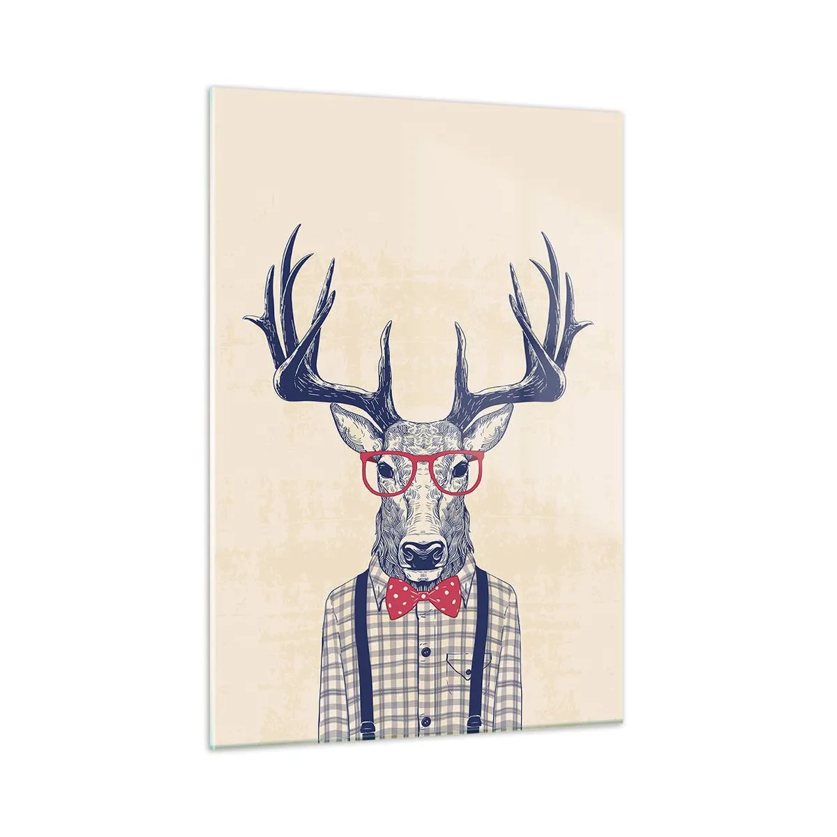 Cuadro sobre vidrio - Impresiones sobre Vidrio - Ilustración de un ciervo con gafas y pajarita. - 50x70cm - Una extravagancia lúdica - Decoración de pared moderna para salón y dormitorio ARTTOR