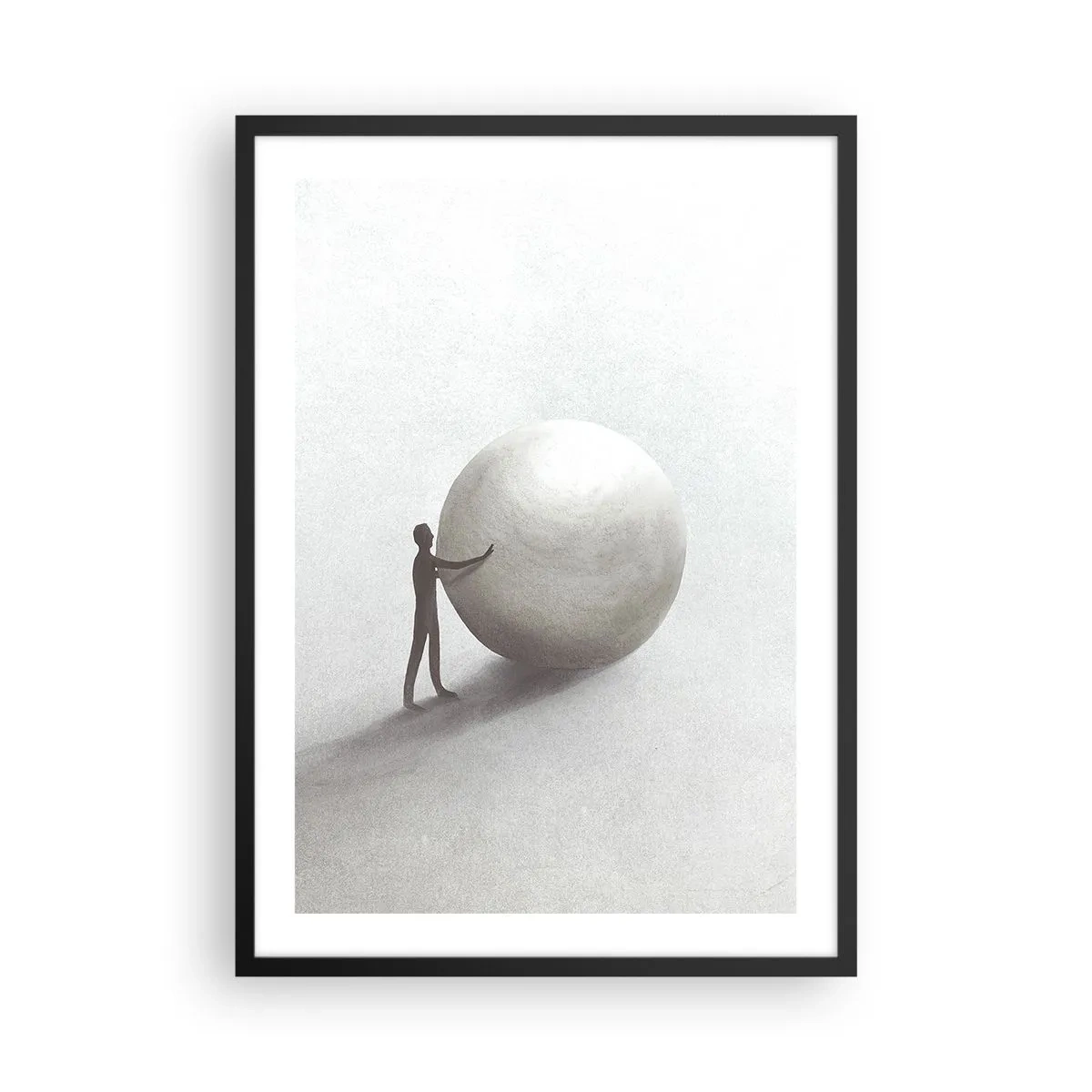 Póster en marco negro - Una figura minimalista con una bola grande sobre un fondo neutro. - 50x70cm - El juego de la vida - Decoración de pared moderna para salón y dormitorio ARTTOR