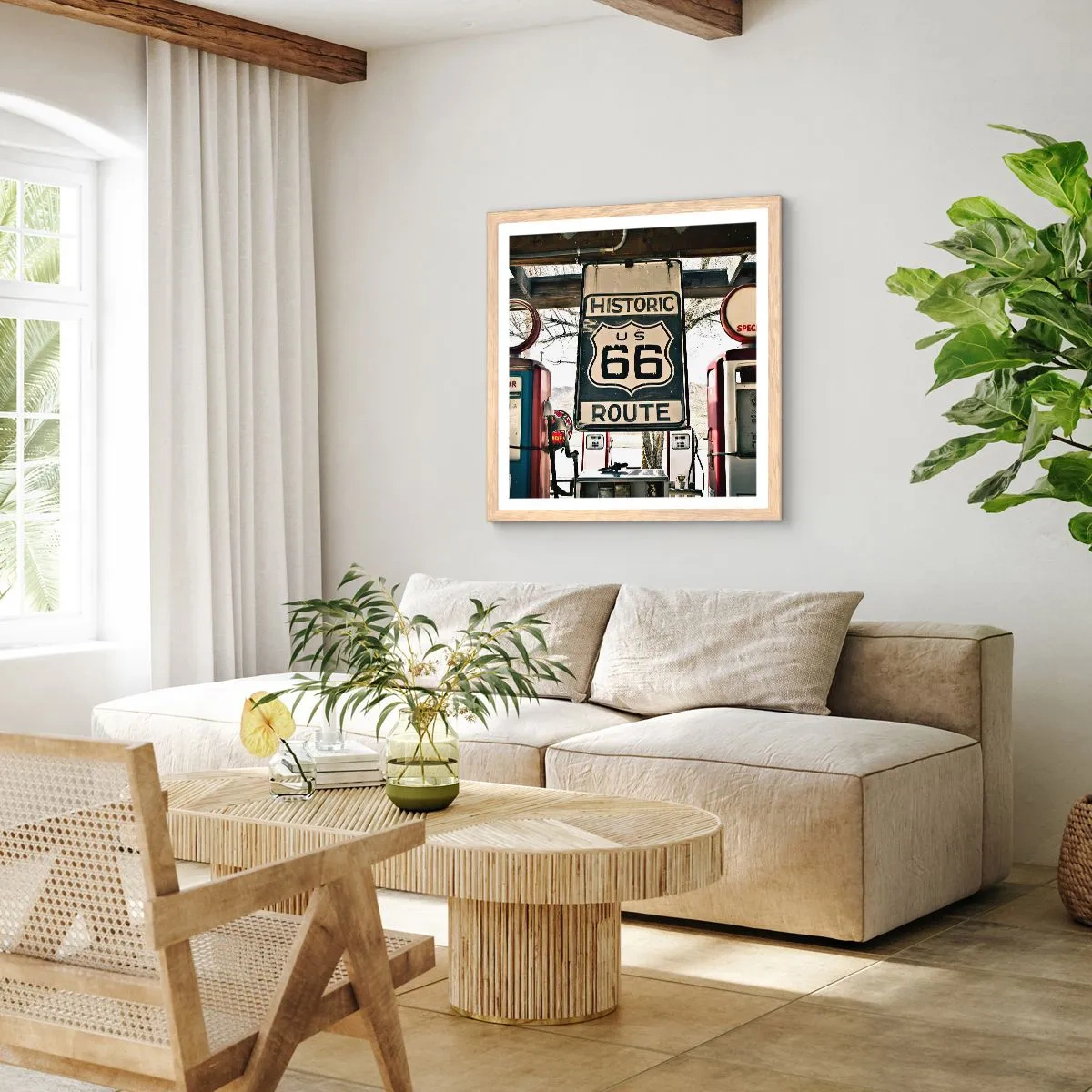 Póster en marco roble claro - Un viaje retro americano - 50x50 cm