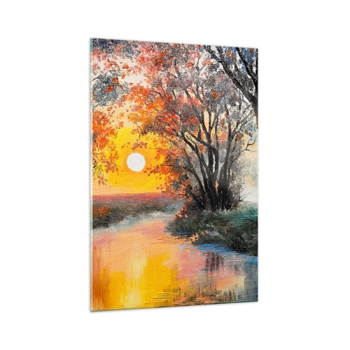 Cuadro sobre vidrio - Impresiones sobre Vidrio - Puesta de sol sobre el río en un paisaje otoñal - 70x100cm - Ambiente otoñal - Decoración de pared moderna para salón y dormitorio ARTTOR