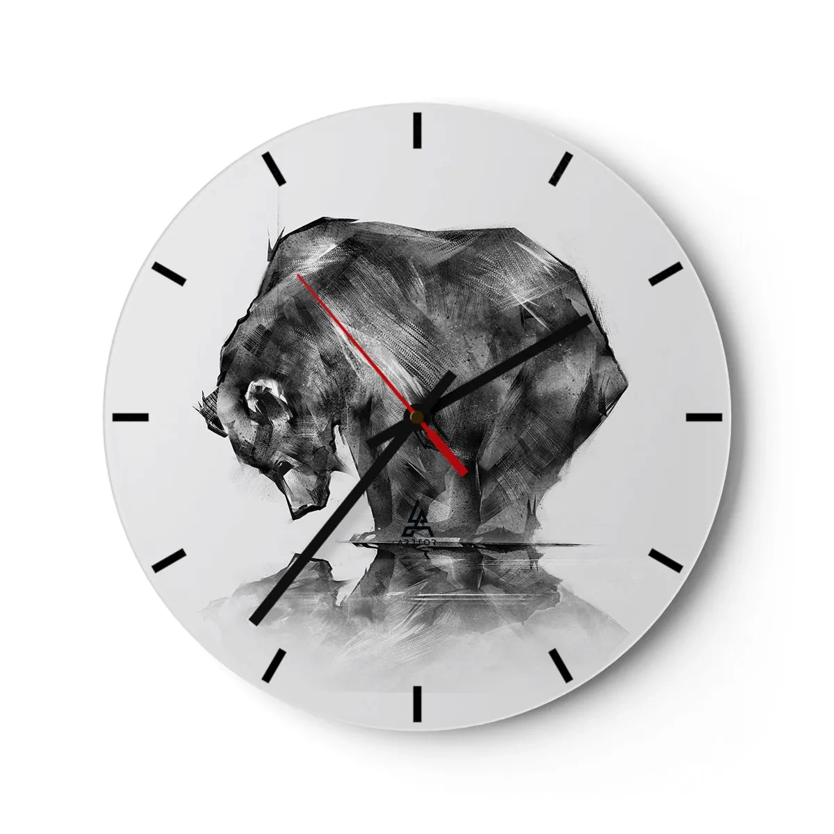 Reloj de pared - Reloj de vidrio - Dibujo en blanco y negro de un oso junto al agua. - 30x30cm - Es bueno ver a alguien cercano - Decoración de pared moderna para salón, cocina y dormitorio ARTTOR