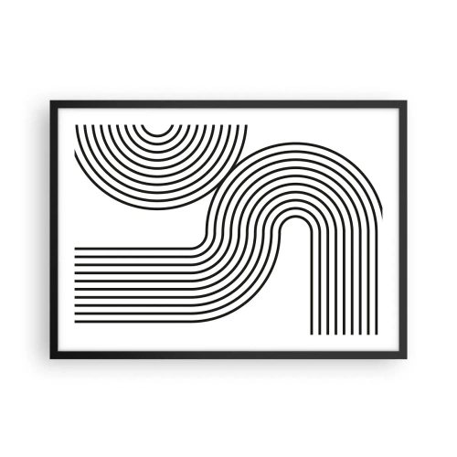Póster en marco negro - Una pintura abstracta con líneas negras que crean patrones geométricos sobre un fondo blanco. - 70x50cm - En una curva - Decoración de pared moderna para salón y dormitorio ARTTOR