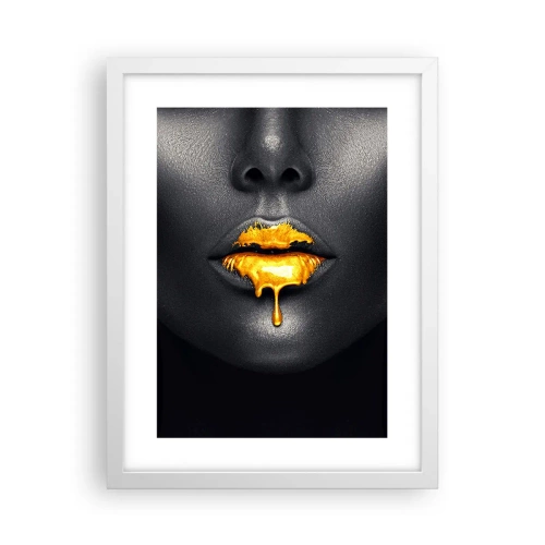 Póster en marco blanco - Labios de oro - 30x40 cm