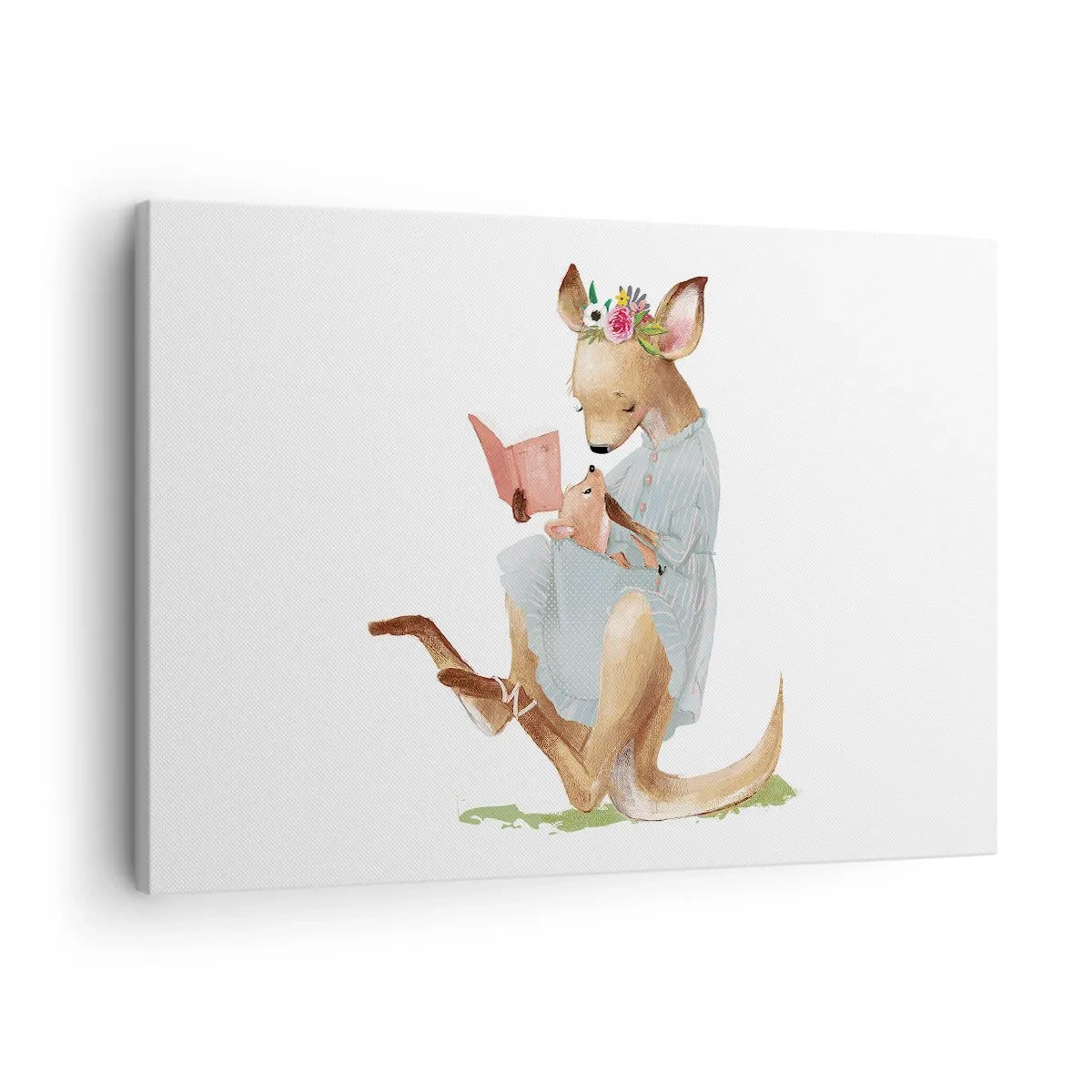 Cuadro sobre lienzo - Impresión de Imagen - Kanga leyendo un libro con un bebé - 70x50cm - Léeme un cuento, mamá - Decoración de pared moderna para salón y dormitorio ARTTOR