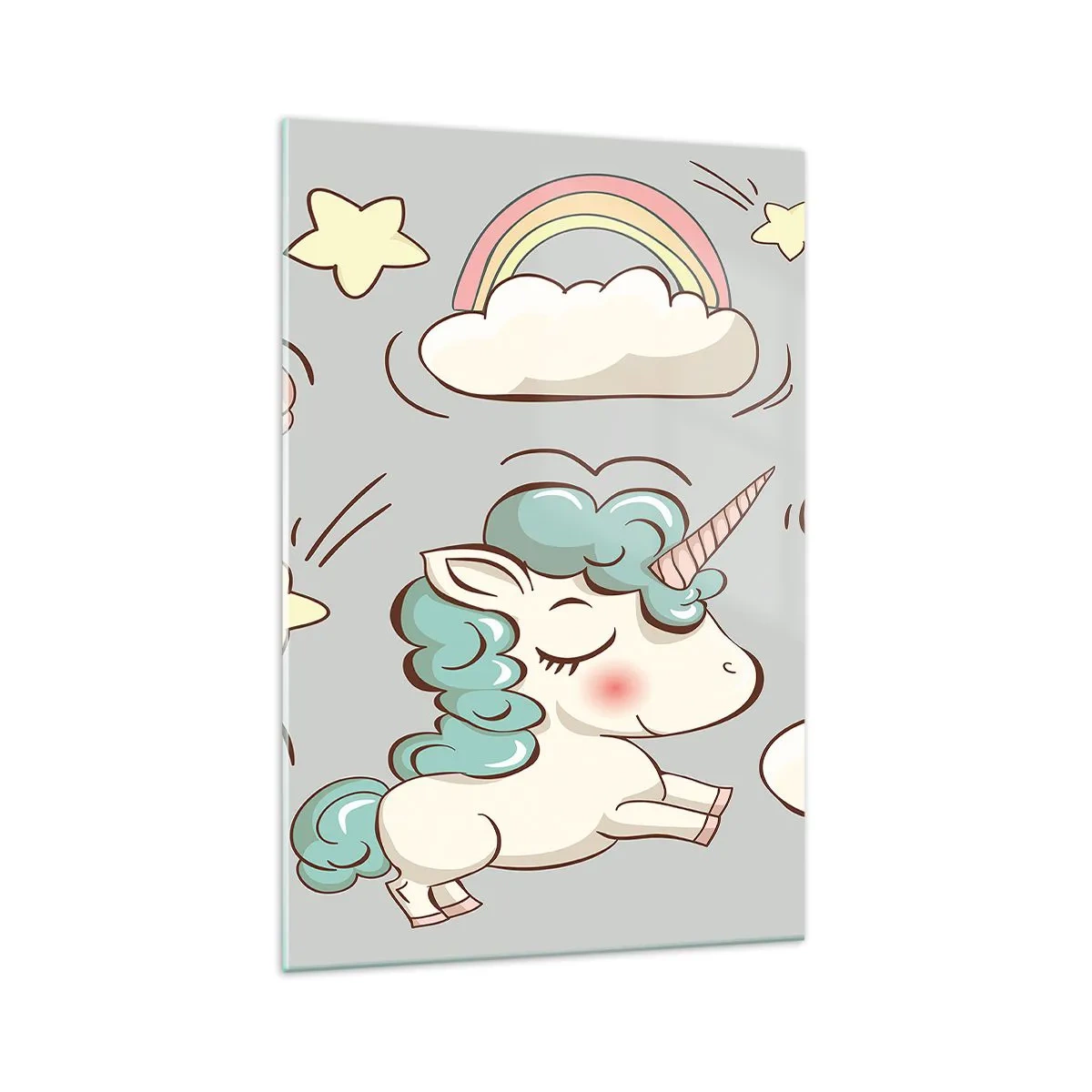 Cuadro sobre vidrio - Impresiones sobre Vidrio - Lindos unicornios sobre un fondo pastel. - 70x100cm - Estoy seguro de que existen - Decoración de pared moderna para salón y dormitorio ARTTOR