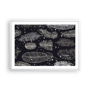 Póster en marco blanco - Encaje de plumas - 70x50 cm