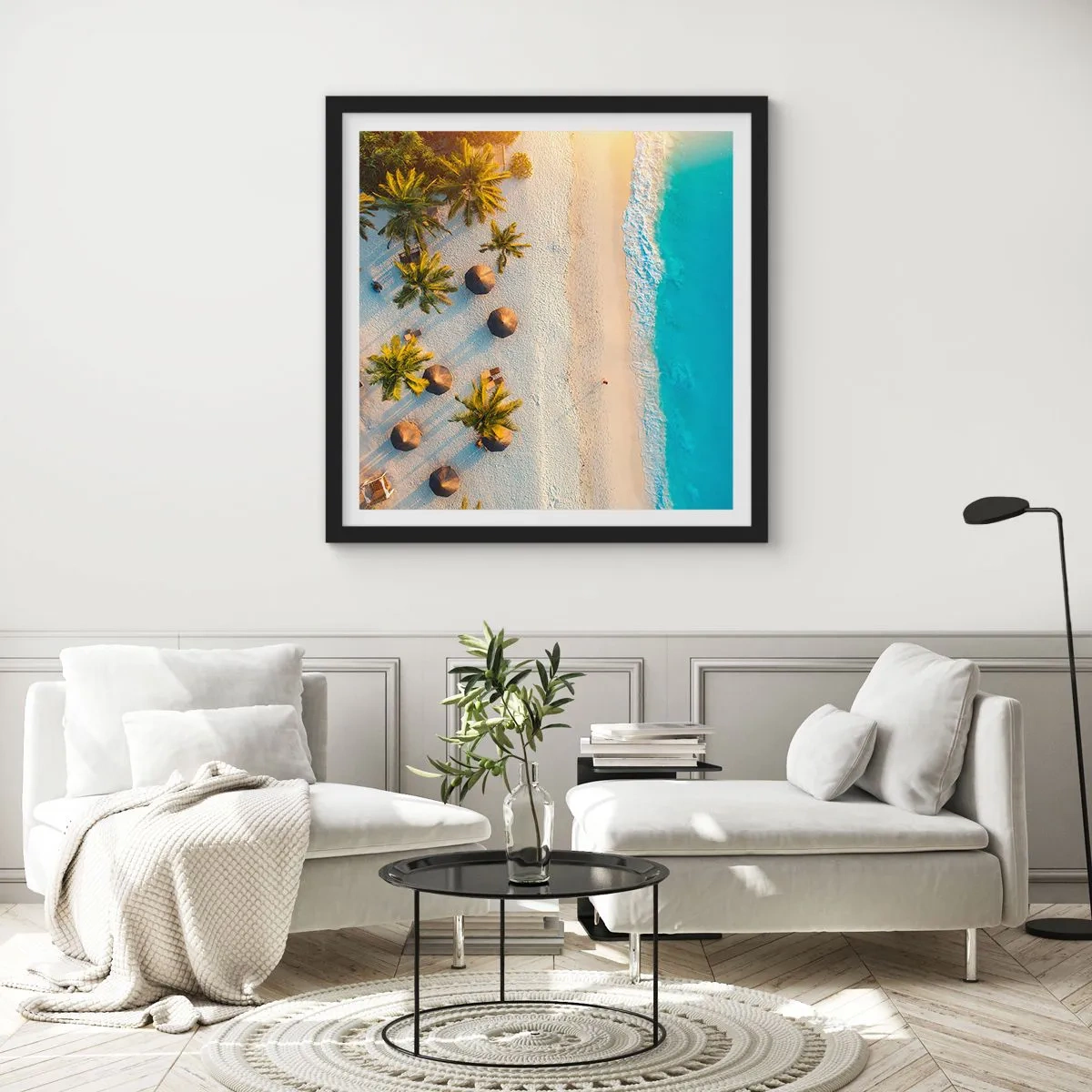 Póster en marco negro - Bienvenidos al paraíso - 30x30 cm