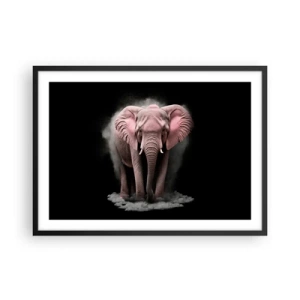 Póster en marco negro - Una interpretación artística de un elefante rosa sobre un fondo negro. - 70x50cm - El rey rosado de oriente - Decoración de pared moderna para salón y dormitorio ARTTOR