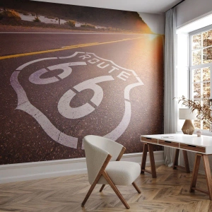 Fotomural Premium Sand - Ruta 66 al atardecer - 100x70cm - La famosa Ruta 66 - Decoración de pared moderna para salón y dormitorio ARTTOR