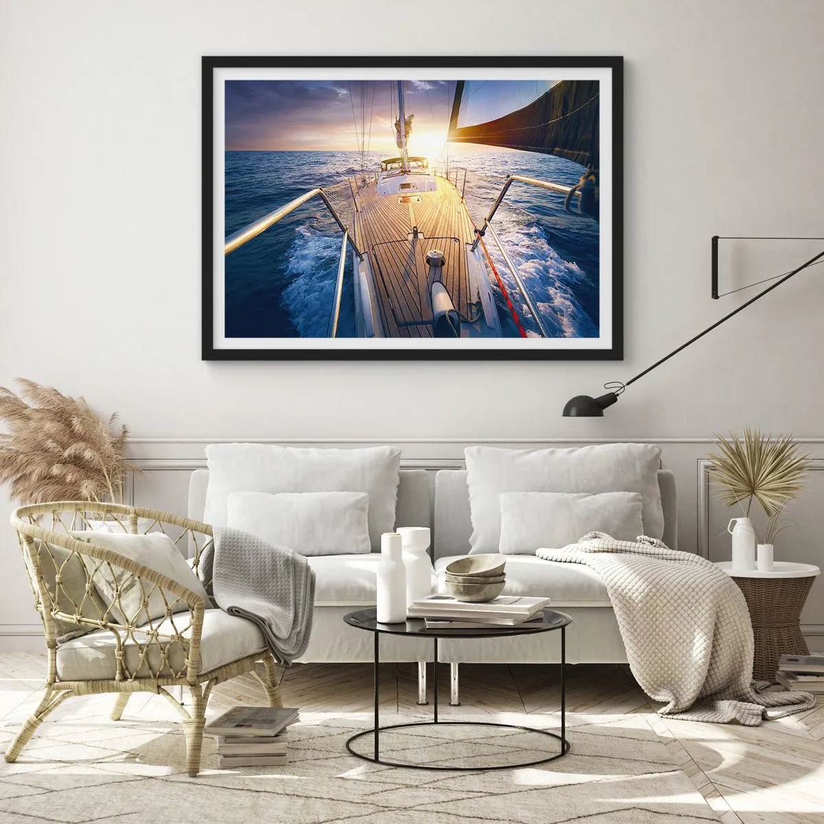 Póster en marco negro - Corriendo sobre las olas - 40x30 cm