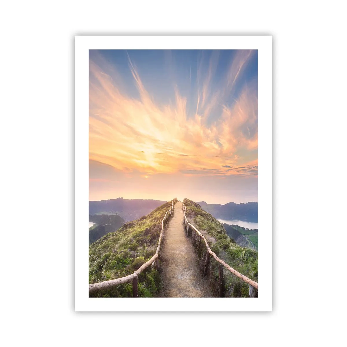 Póster - Sendero en la cima de una colina con vistas al atardecer y a la montaña - 50x70cm - Cerca del cielo - Decoración de pared moderna para salón y dormitorio ARTTOR
