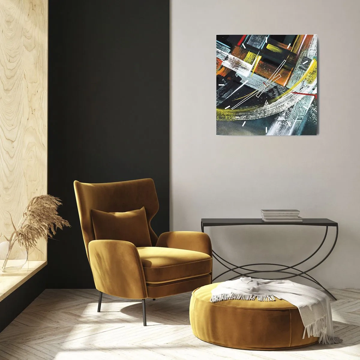 Reloj de pared - Reloj de vidrio - Pinceladas abstractas coloridas - 30x30cm - La energía del movimiento - Decoración de pared moderna para salón y dormitorio ARTTOR
