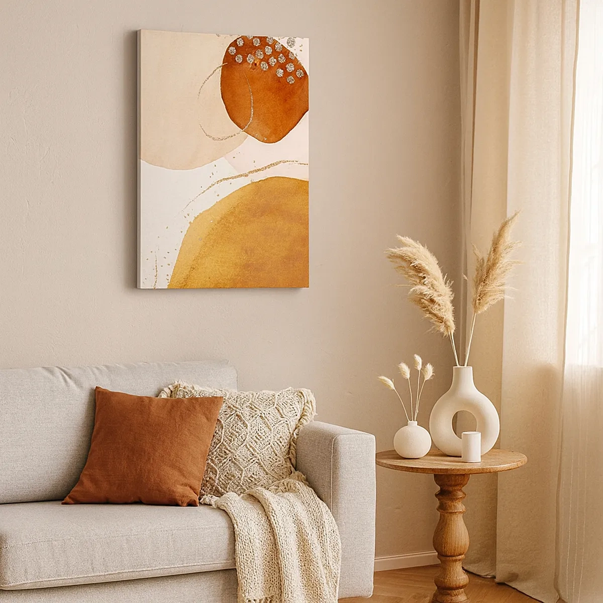 Cuadro sobre lienzo - Impresión de Imagen - Formas abstractas en tonos cálidos de marrón y dorado. - 50x70cm - Movimiento abstracto - Decoración de pared moderna para salón y dormitorio ARTTOR