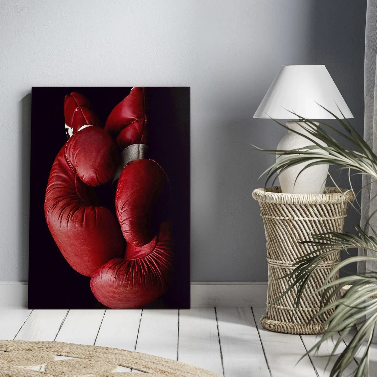 Cuadro sobre lienzo - Impresión de Imagen - Guantes de boxeo rojos sobre fondo negro - 70x100cm - La emoción del combate quedó atrás - Decoración de pared moderna para salón y dormitorio ARTTOR