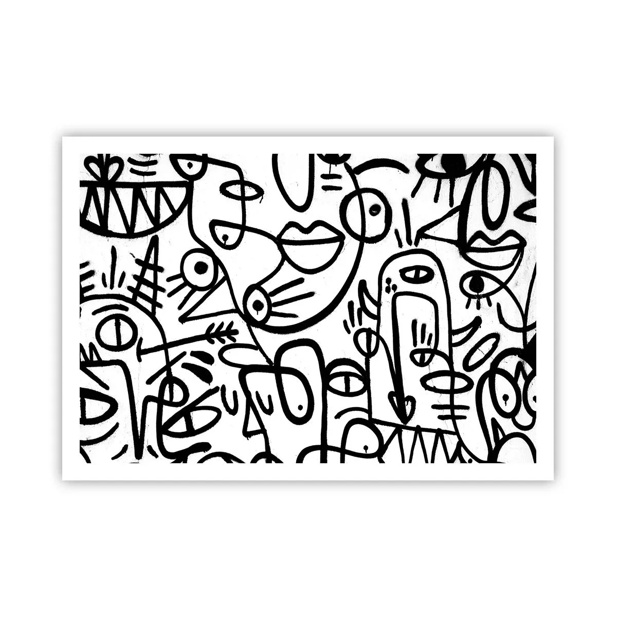 Póster - Dibujos abstractos en blanco y negro con motivos faciales. - 100x70cm - Rostros y espejismos - Decoración de pared moderna para salón y dormitorio ARTTOR