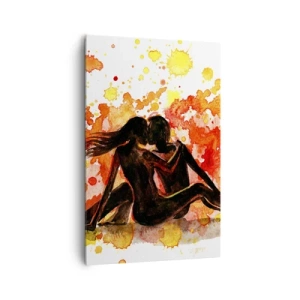 Cuadro sobre lienzo - Impresión de Imagen - Una romántica pintura de acuarela de dos personas en colores cálidos. - 80x120cm - Momento romántico - Decoración de pared moderna para salón y dormitorio ARTTOR