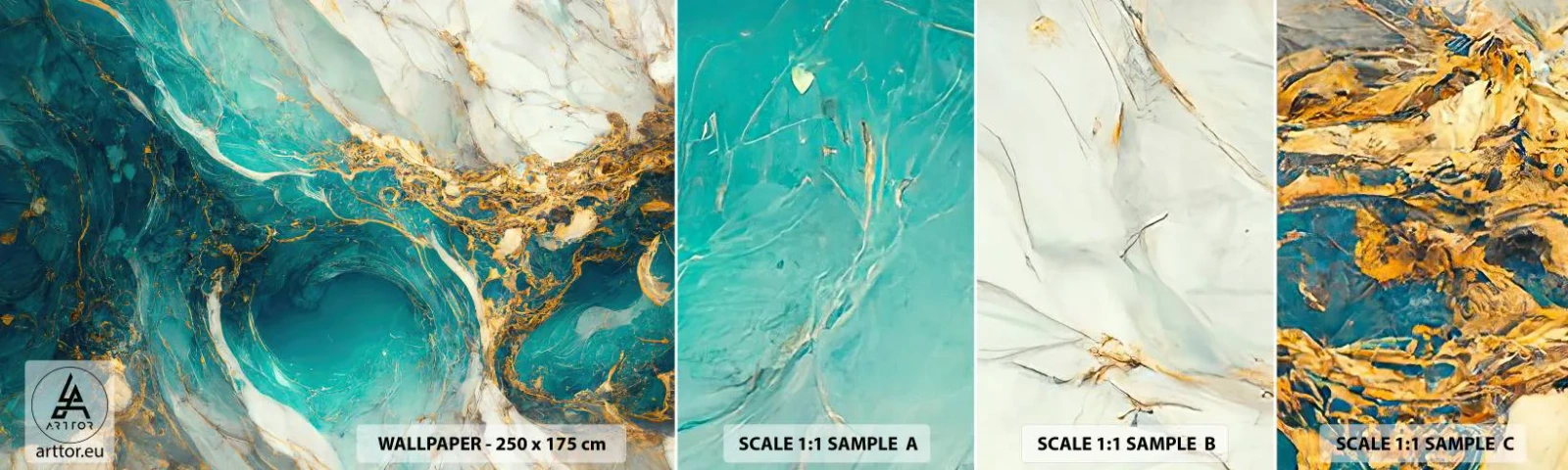 Muestra De Fotomural Standard Eco - Composición con vetas de oro - Abstracción, Mármol, Piedra - 100x30 cm