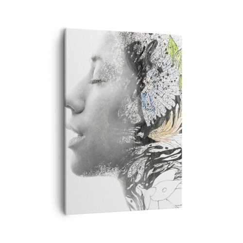 Cuadro sobre lienzo - Impresión de Imagen - Perfil de una mujer en un collage artístico de naturaleza y negritud. - 50x70cm - Inmersión en la naturaleza - Decoración de pared moderna para salón y dormitorio ARTTOR